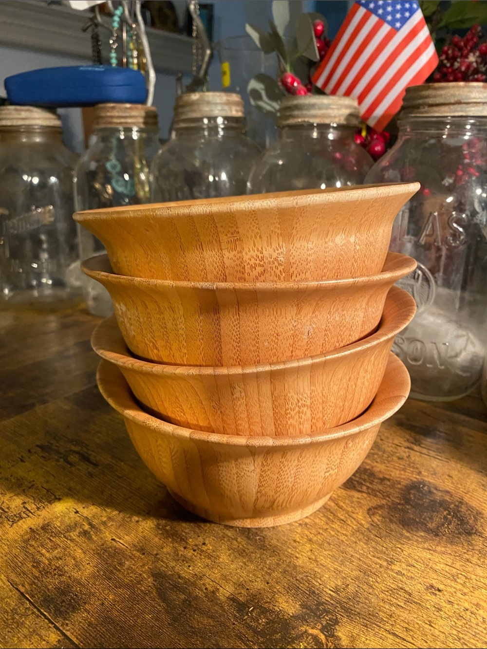 Stackable Bamboo Serving Bowls - Natural Wood Finish
